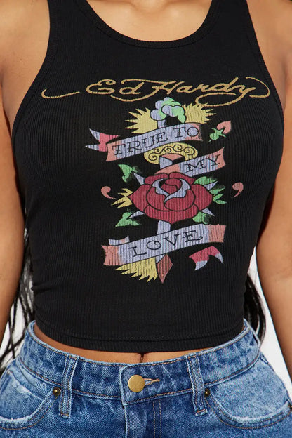 LVSANW Y2k Women's Clothing Short Tank Top Round Neck Sleeveless Flower Sexy Girl Gothic Graffiti Printing Trendy Streetwear Vintage