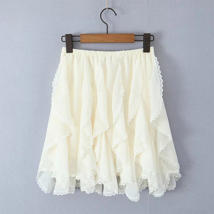 LVSANW YENKYE New 2025 Women Lace Trim Layered Fairy A-line Skirt For Beach Party Club Streetwear Elastic High Waist Summer Skirts