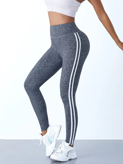 LVSANW Yoga Leggings Women Striped Slim Sports Pants High Waist Hip Liftting Casul Tights Workout Running Stretchy  Gym Leggings