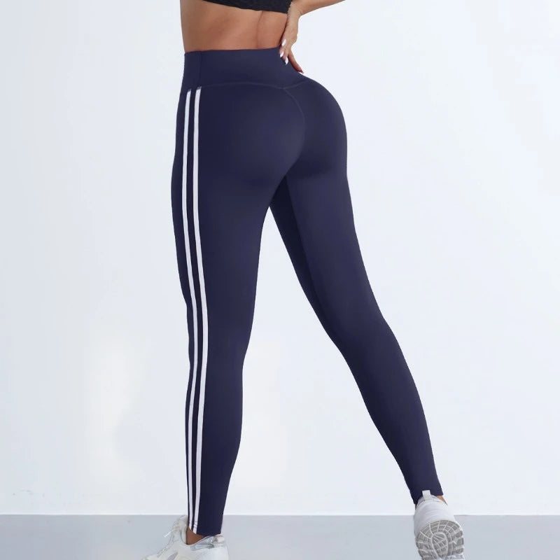 LVSANW Yoga Leggings Women Striped Slim Sports Pants High Waist Hip Liftting Casul Tights Workout Running Stretchy  Gym Leggings