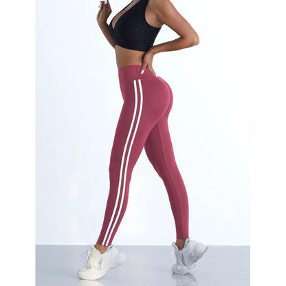 LVSANW Yoga Leggings Women Striped Slim Sports Pants High Waist Hip Liftting Casul Tights Workout Running Stretchy  Gym Leggings