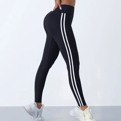 LVSANW Yoga Leggings Women Striped Slim Sports Pants High Waist Hip Liftting Casul Tights Workout Running Stretchy  Gym Leggings