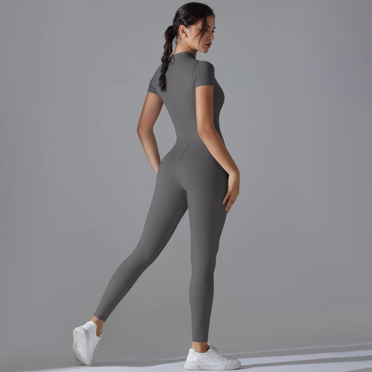 LVSANW Yoga Set Women's Jumpsuits One-Piece Suit Zipper Short Sleeve Gym Push Up Workout Clothes Fitness Bodysuit Sportswear Tracksuit