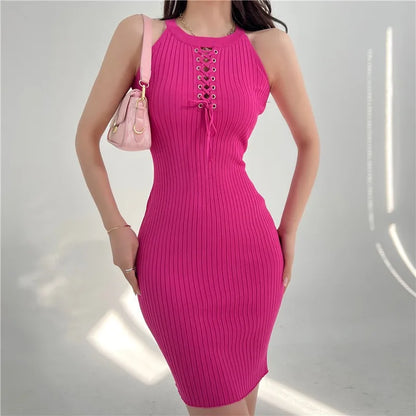 LVSANW YuooMuoo Chic Fashion Sexy Package Hips Bandage Knitted Summer Dress Women Slim Elastic Bodycon Mini Dress Party Outfits Vestido