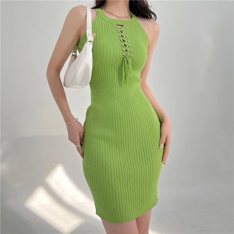 LVSANW YuooMuoo Chic Fashion Sexy Package Hips Bandage Knitted Summer Dress Women Slim Elastic Bodycon Mini Dress Party Outfits Vestido