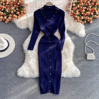 LVSANW YuooMuoo Chic Fashion Sexy Package Hips Knitted Winter Dress Women Slim Elastic Bodycon Long Dress Streetwear Lady Party Vestido