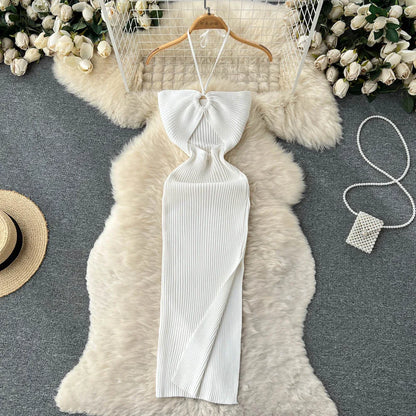 LVSANW YuooMuoo Chic Fashion Sexy Package Hips Split Knitted Summer Dress Women Slim Elastic Bodycon Party Dress Streetwear Outfits