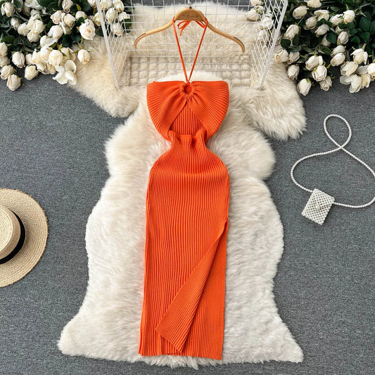 LVSANW YuooMuoo Chic Fashion Sexy Package Hips Split Knitted Summer Dress Women Slim Elastic Bodycon Party Dress Streetwear Outfits