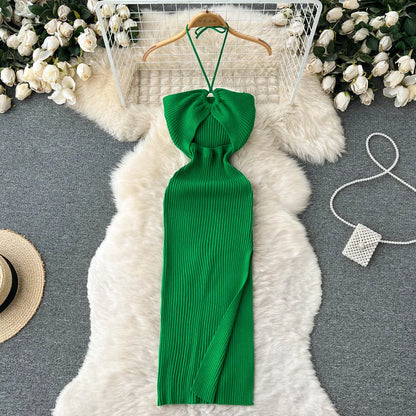 LVSANW YuooMuoo Chic Fashion Sexy Package Hips Split Knitted Summer Dress Women Slim Elastic Bodycon Party Dress Streetwear Outfits