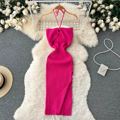 LVSANW YuooMuoo Chic Fashion Sexy Package Hips Split Knitted Summer Dress Women Slim Elastic Bodycon Party Dress Streetwear Outfits