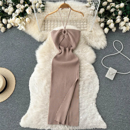 LVSANW YuooMuoo Chic Fashion Sexy Package Hips Split Knitted Summer Dress Women Slim Elastic Bodycon Party Dress Streetwear Outfits