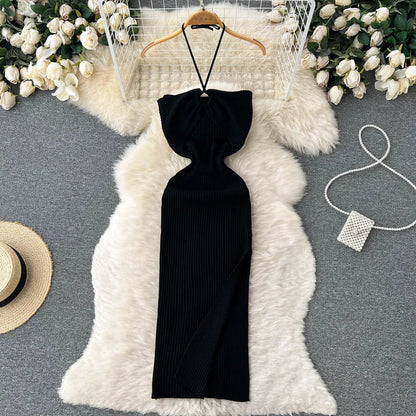 LVSANW YuooMuoo Chic Fashion Sexy Package Hips Split Knitted Summer Dress Women Slim Elastic Bodycon Party Dress Streetwear Outfits