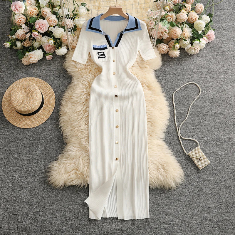 LVSANW YuooMuoo Chic Fashion Sexy Wrap Hips Knitted Maxi Dress Women Brand Fashion Embroidery Sweater Dress Elegant Office Lady Vest