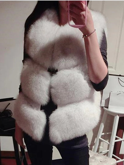 LVSANW ZADORIN 3XL Autumn Winter Thick Warm Faux Fox Fur Vest Women High Quality Fashion V-Neck Short Fur Coat Female Fur Waistcoat