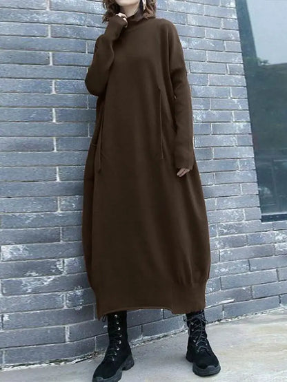 LVSANW ZANZEA Autumn Knitted Dresses Women Casual Loose Long Robe Korean Fashion Oversize Long Sleeve Turtleneck Midi Dress Streetwear