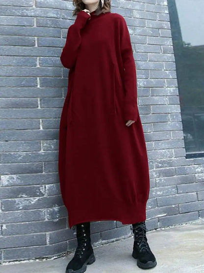 LVSANW ZANZEA Autumn Knitted Dresses Women Casual Loose Long Robe Korean Fashion Oversize Long Sleeve Turtleneck Midi Dress Streetwear