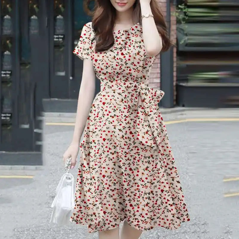 LVSANW ZANZEA Elegant Short Sleeve Floral Dress Summer Women Sundress O Neck Holiday Vestidos Casual Work Party Knee Length Robe Femme