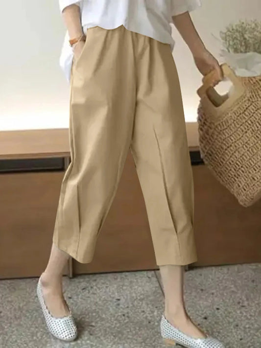 LVSANW ZANZEA Korean Pleating Pant Holiday Women Cropped Pants Casual Loose Solid Color Trousers 2024 Summer Female Carrot Pantalones