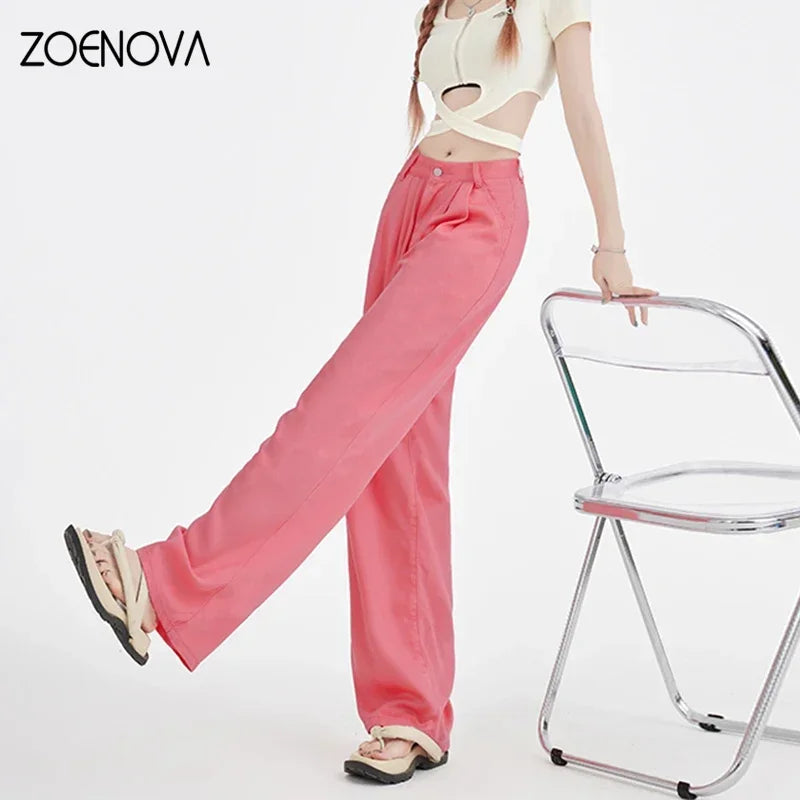 LVSANW ZOENOVA Fashion Candy Color Loose Jeans 2024 New High Waist 100% Lyocell Tencel Wide Leg Jeans Casual Style High Street Style