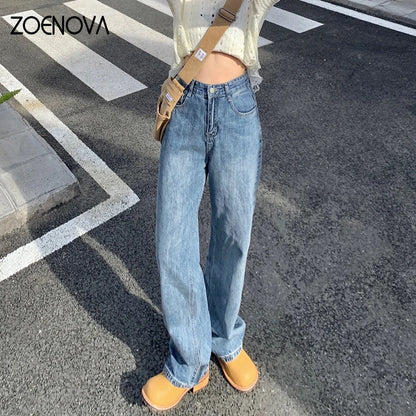 LVSANW ZOENOVA Harajuku Streetwear Retro Fashion Women High Waist Jeans Loose Wide Leg Straight Loose Denim Trousers Y2K Baggy Pants