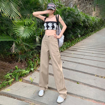 LVSANW ZOENOVA Harajuku Streetwear Retro Fashion Women High Waist Jeans Loose Wide Leg Straight Loose Denim Trousers Y2K Baggy Pants