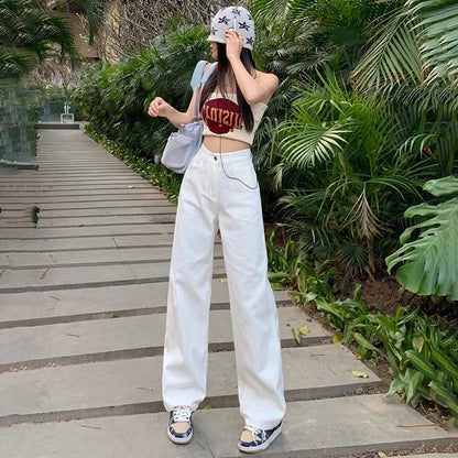 LVSANW ZOENOVA Harajuku Streetwear Retro Fashion Women High Waist Jeans Loose Wide Leg Straight Loose Denim Trousers Y2K Baggy Pants