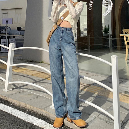 LVSANW ZOENOVA Harajuku Streetwear Retro Fashion Women High Waist Jeans Loose Wide Leg Straight Loose Denim Trousers Y2K Baggy Pants