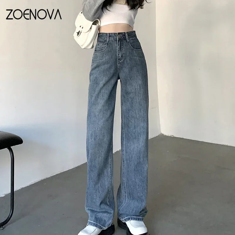 LVSANW ZOENOVA High Waisted Jeans Y2K Fashion Women Clothing Blue Black Straight Leg Denim Pants Trousers Mom Jean Baggy Trousers Tall