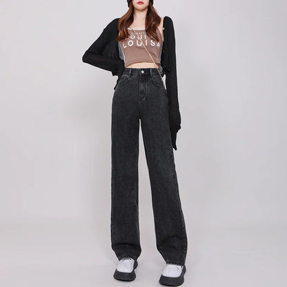 LVSANW ZOENOVA High Waisted Jeans Y2K Fashion Women Clothing Blue Black Straight Leg Denim Pants Trousers Mom Jean Baggy Trousers Tall