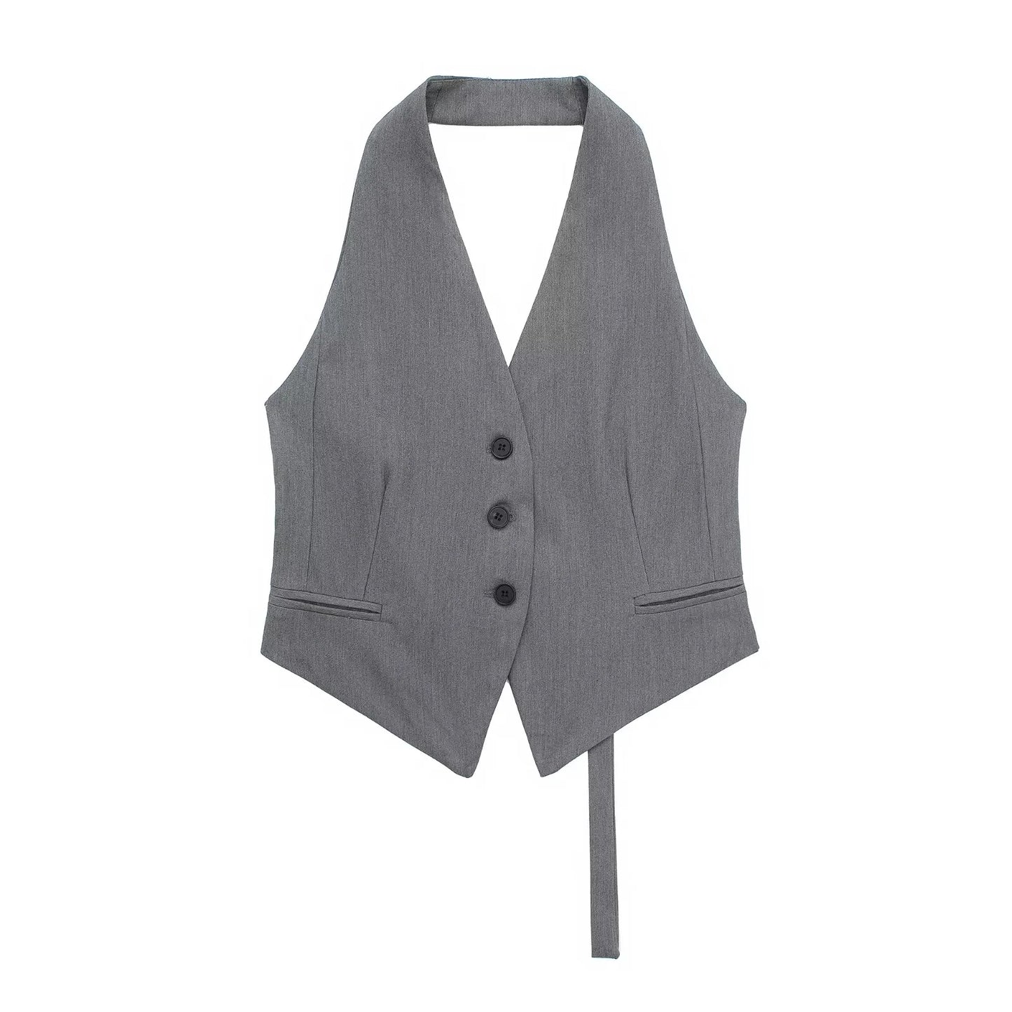 LVSANW ZRN Women Fashion Backless Halter Neck Waistcoat Sexy Sleeveless Button-up Female Outerwear Chic Vest Tops