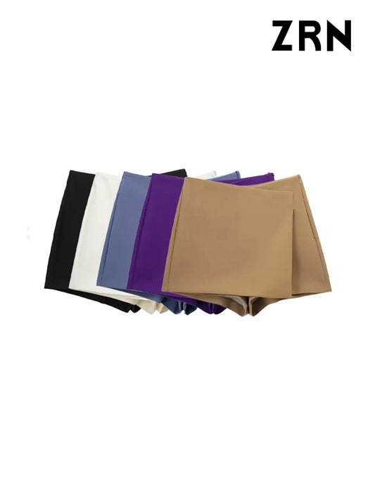 LVSANW ZRN Women Fashion Pareo Style Asymmetric Shorts Skirts Vintage High Waist Side Zipper Female Skort Mujer