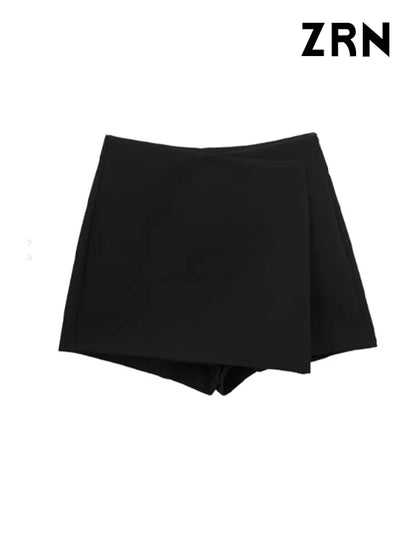 LVSANW ZRN Women Fashion Pareo Style Asymmetric Shorts Skirts Vintage High Waist Side Zipper Female Skort Mujer