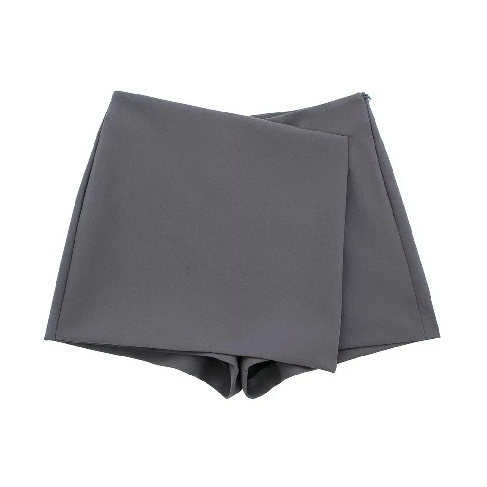 LVSANW ZRN Women Fashion Pareo Style Asymmetric Shorts Skirts Vintage High Waist Side Zipper Female Skort Mujer