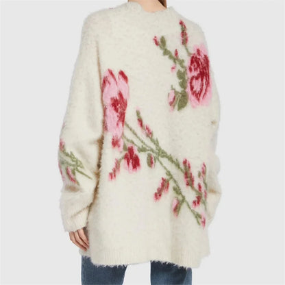 LVSANW cardigan women New Spring 2025 Flower Embroidered V-neck Long Sleeve Top High quality wool blend Women's sweater y2k Knitwear