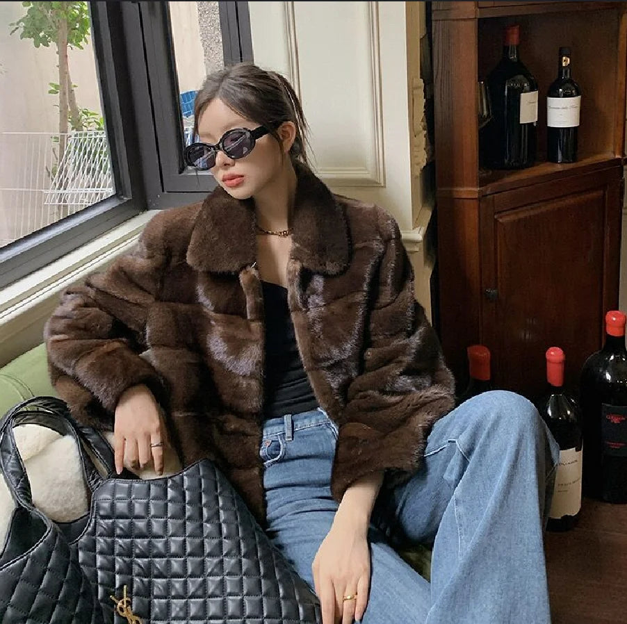 LVSANW ew mink fur coat for 2025, 100% real mink fur coat, warm and stylish in winter