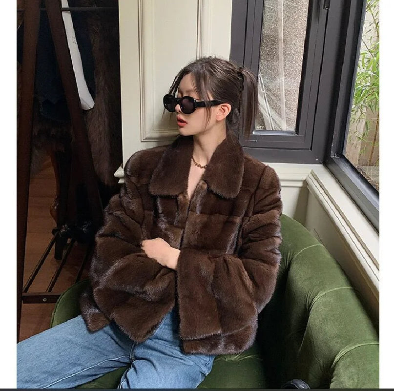 LVSANW ew mink fur coat for 2025, 100% real mink fur coat, warm and stylish in winter