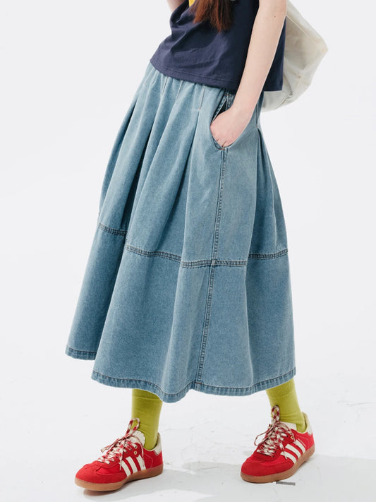 LVSANW imakokoni 2024 spring new style pure cotton washed distressed denim skirt 244510