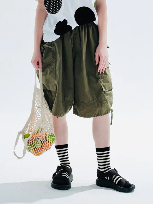 LVSANW imakokoni girls Original 2024 Army Green shorts Loose cargo pants five quarter pants casual women 234057