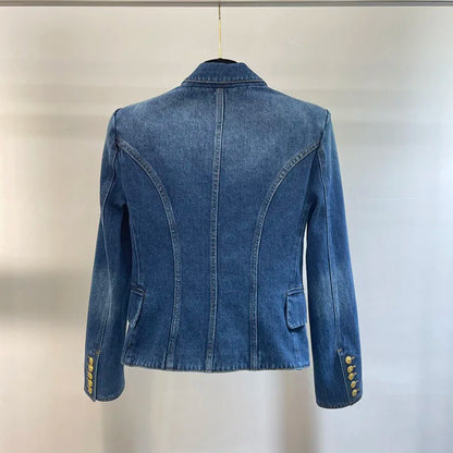 LVSANW jackets for women2k spring and summer double-breasted long-sleeved V-neck cotton denim coats2024 waist casual denim jacket women