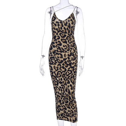 LVSANW leopard print sleeveless V-neck sexy midi dress spring women fashion streetwear Christmas party outfits