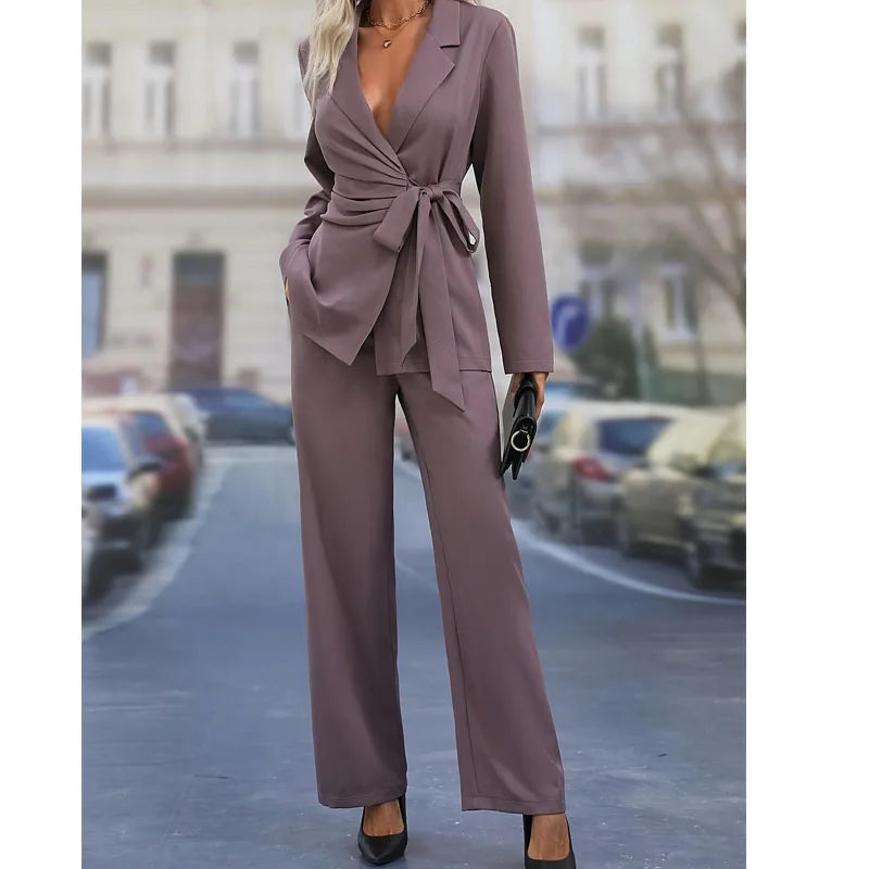 LVSANW sets for women 2 pieces Spring and Autumn new European and American loose slimming high-end cool casual pants two-piece set