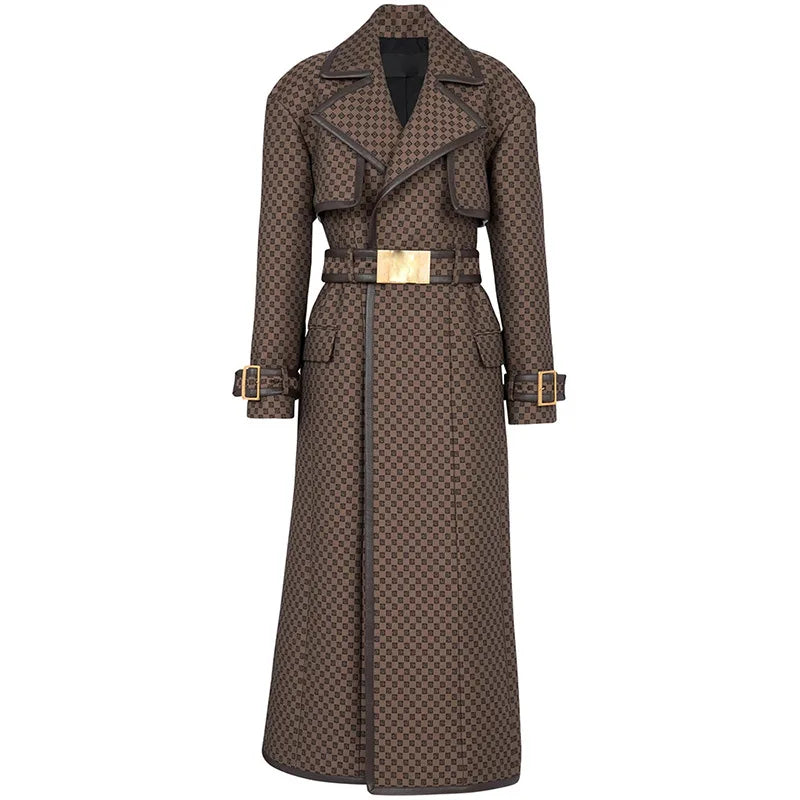 LVSANW winter New 2025 celebrity fashion belted jacquard maze pattern embroidery luxury long trench coat jacket high quality